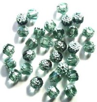 30 8mm Triangle Faceted Green, Silver Tipped with Coated Ends